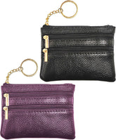 2PCS Mini Coin Purse Small Leather Coin Purse Change Pouch for Women Men with Zip Key Ring Mini Zipper Coin Wallet